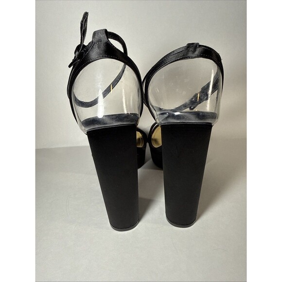 Jessica Rich Shoes Women Size 40 EU Black Clear Heel Satin Strap Platform Sandal - Picture 3 of 12